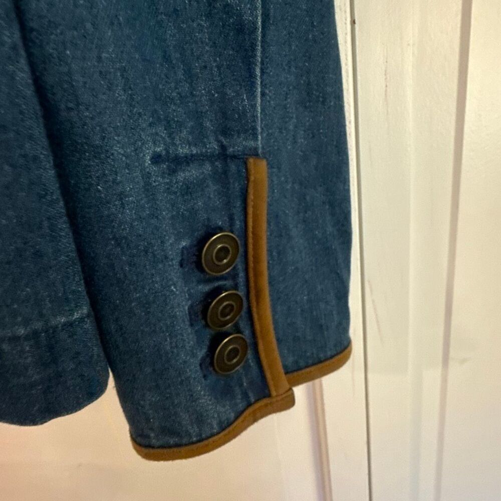 Talbots vintage denim faux suede trim Nehru collar shacket size small petite - Picture 4 of 11